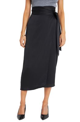 VICI Collection Satin Wrap Midi Skirt in Black
