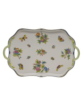 Queen Victoria Blue Rectangular Tray with Branch Handles