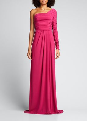 One-Shoulder Ruched Matte Jersey Gown