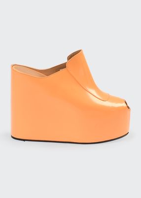 Leather Platform Peep-Toe Wedge Mules