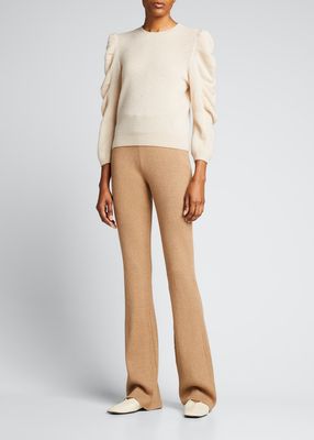 Shirred-Sleeve Cashmere Sweater