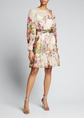 Pauline Floral Metallic Clip-Dot Dress