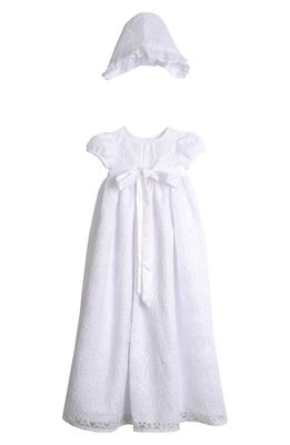Pippa & Julie Point Lace Christening Gown & Bonnet Set in White