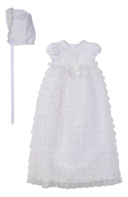 Pippa & Julie Lace Christening Gown & Bonnet Set in White
