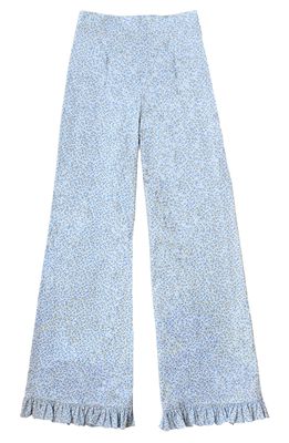 Batsheva Ruffle Hem Crop Pants in Blue Delphinium