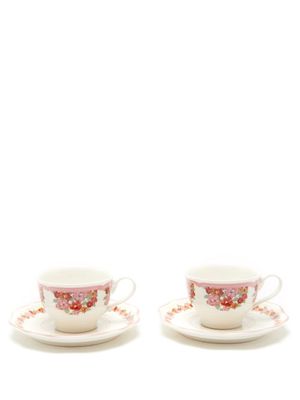 Loretta Caponi - Set Of Two Garland Porcelain Teacups & Saucers - Womens - Red Multi