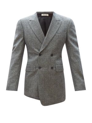 Alexander Mcqueen - Asymmetric Prince-of-wales Check Wool Blazer - Mens - Grey