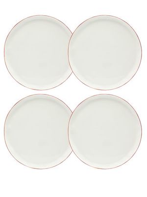 Feldspar - Set Of Four Painted-rim Fine China Dinner Plates - Red White