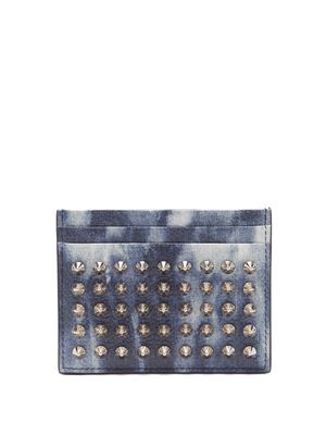 Christian Louboutin - Spiked Denim-effect Leather Cardholder - Mens - Silver Multi