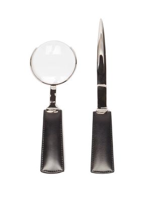 Pineider - Leather-handled Magnifying Glass And Letter Opener - Mens - Black
