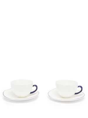 Feldspar - Set Of Two Fine China Teacups And Saucers - Blue White