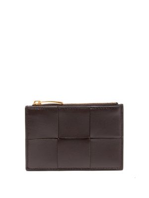 Bottega Veneta - Cassette Zipped Intrecciato-leather Cardholder - Womens - Dark Brown