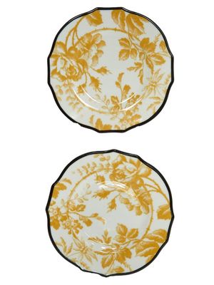 Gucci - Set Of Two Herbarium Floral Porcelain Plates - Yellow Multi