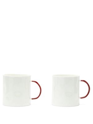 Feldspar - Set Of Two 7oz Painted-handle Fine-china Mugs - Red White