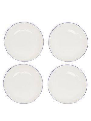 Feldspar - Set Of Four Painted-rim Fine China Pasta Bowls - Blue White