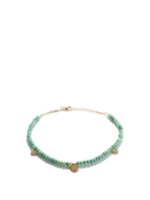 Jacquie Aiche - Diamond Heart, Chrysoprase & 14kt Gold Anklet - Womens - Green Multi