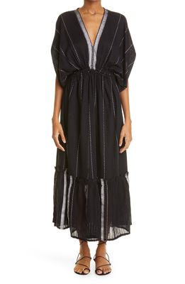 lemlem Tikuri Metallic Stripe Cover-Up Dress in Black