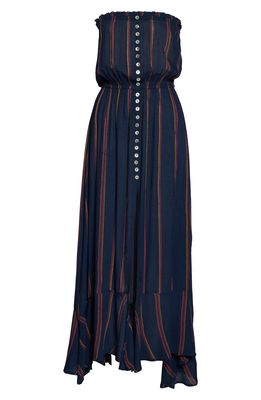 Elan Strapless Stripe Maxi Cover-Up Dress in Navy Stripe