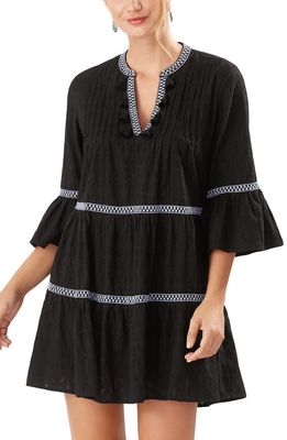 Tommy Bahama Embroidered Cotton Tier Cover-Up Dress in Black