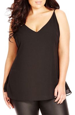 City Chic Double Layer V-Neck Camisole Top in Black