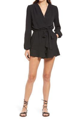 Fraiche by J Flaired Tie Waist Long Sleeve Romper in Black