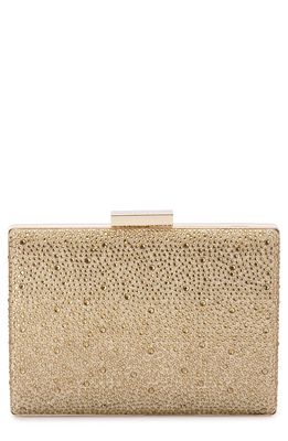 Olga Berg Gabby Metallic Hot Fix Crystal Clutch in Gold