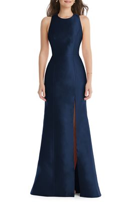 Alfred Sung Jewel Neck Open Back Gown in Midnight