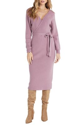 VICI Collection Drape Long Sleeve Wrap Sweater Dress in Dusty Lavender