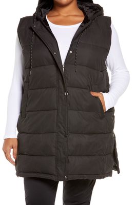 Zella Women's Long Hooded Puffer Vest in Black