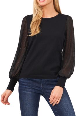 CeCe Chiffon Sleeve Sweater in Rich Black