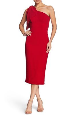 Dress the Population Tiffany One-Shoulder Midi Dress in Garnet
