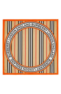Burberry Logo Icon Stripe Square Silk Scarf in Archive Beige