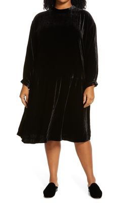 Eileen Fisher Long Sleeve Velvet Shift Dress in Black