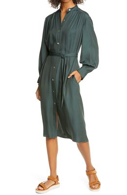 Vince Belted Long Sleeve Shirtdress in Sea Leaf