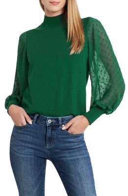 CeCe Clip Dot Sleeve Sweater in Alpine Green