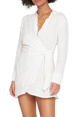 L Space Daydream Side Tie Tunic Cover-Up Dress in Cream