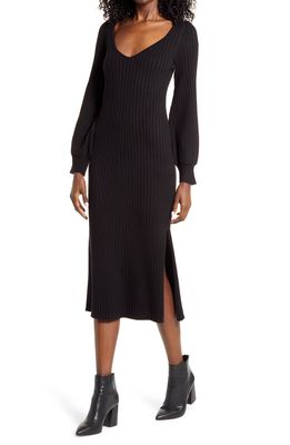 Charles Henry Ribbed Body-Con Sweater Dress in Black