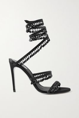 René Caovilla - Cleo Embellished Satin And Leather Sandals - Black