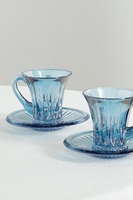 Luisa Beccaria - Set Of Two Iridescent Glass Tea Cups And Saucers - Blue
