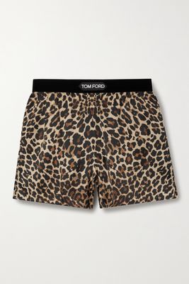 TOM FORD - Velvet-trimmed Leopard-print Silk-blend Satin Shorts - Animal print