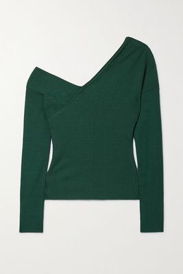 The Range - Alloy One-shoulder Ribbed Stretch-jersey Top - Green