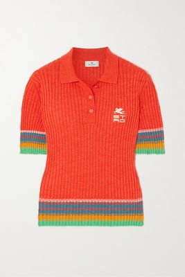 Etro - Embroidered Striped Ribbed-knit Polo Shirt - IT38