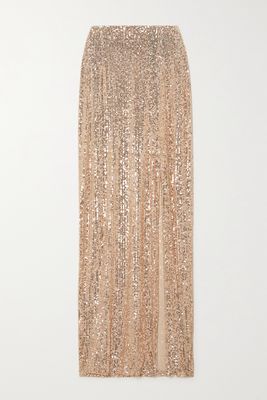 TOM FORD - Sequined Tulle Maxi Skirt - Rose gold