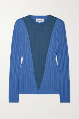 PARTOW - Kira Two-tone Ribbed Cotton-blend Sweater - Blue