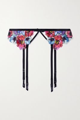 Fleur du Mal - Tuileries Satin-trimmed Embroidered Tulle Suspender Belt - 1