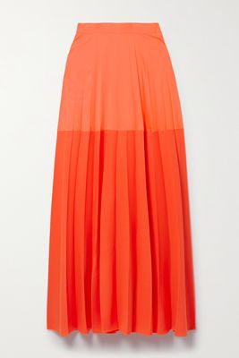 Christopher John Rogers - Pleated Color-block Wool-blend Maxi Skirt - Orange