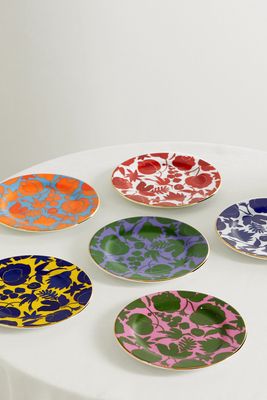 La DoubleJ - Set Of Six Gold-plated Porcelain Dessert Plates - Orange