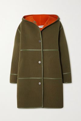 Loewe - Hooded Leather-trimmed Wool-felt Coat - Green