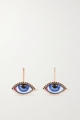 Lito - Petit Bleu 14-karat Rose Gold, Enamel And Diamond Earrings - one size