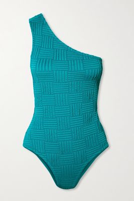 Bottega Veneta - One-shoulder Seersucker Swimsuit - Blue